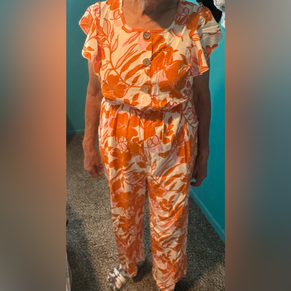 Floral Orange and White Jumpsuit
